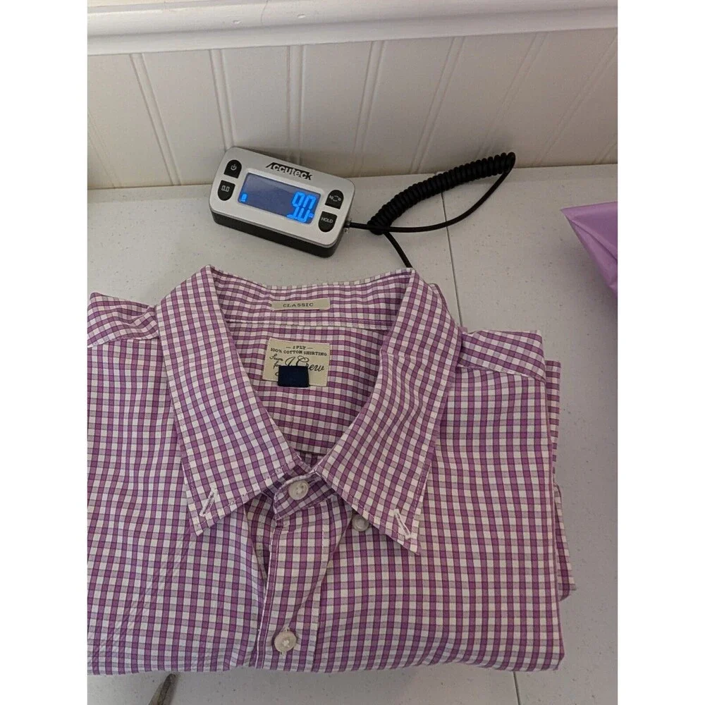 J. Crew Mens Shirt Button Up Purple Plaid 2-Ply 100% Cotton Classic Casual XL